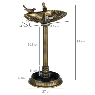 Baño para Pájaros de Jardín al Aire Libre, Altura 81 cm, Comedero para Pájaros con Base de Pedestal, Diseño de Concha y Acabado Envejecido, Ligero y Resistente, Bebedero para Aves, Bronce