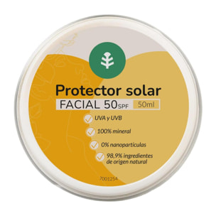 PLANETA HUERTO | Protector Solar Facial 100% Mineral SPF 50 50 ml | Alta Protección UVA/UVB | Fórmula Ligera y No Pegajosa