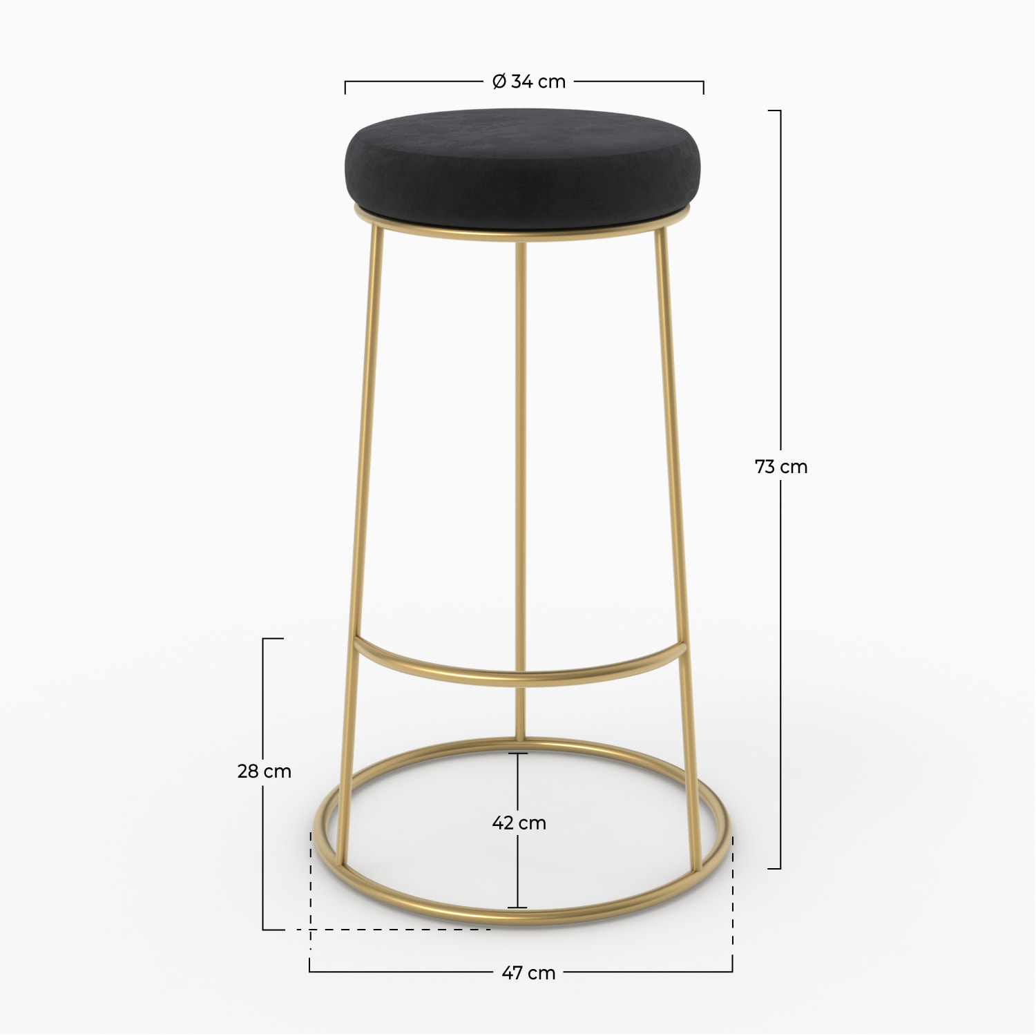 Tabouret de bar 73 cm en velours noir (lot de 2) - Kendal