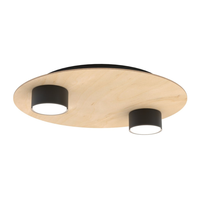 Lampada da soffitto PIXO in acciaio nero e legno naturale