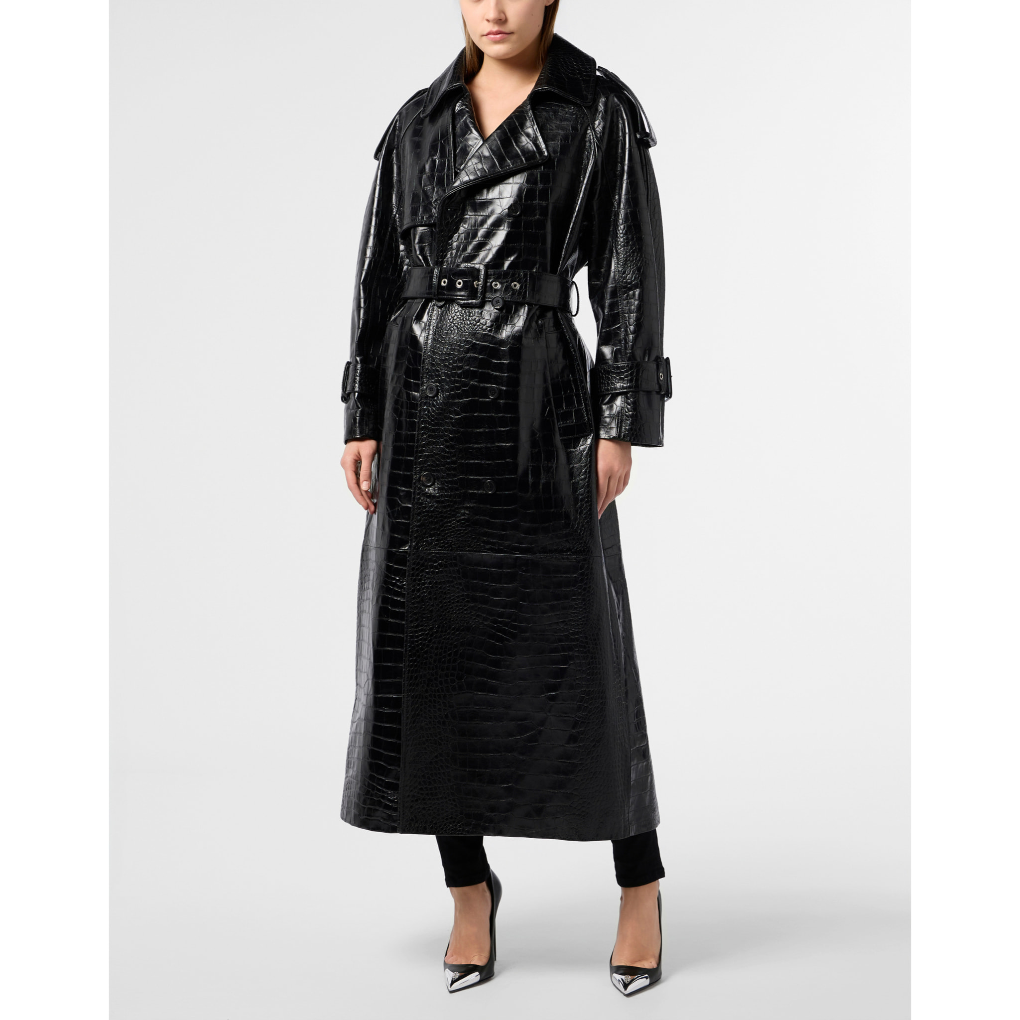 PHILIPP PLEIN Long Trench Coat Cocco