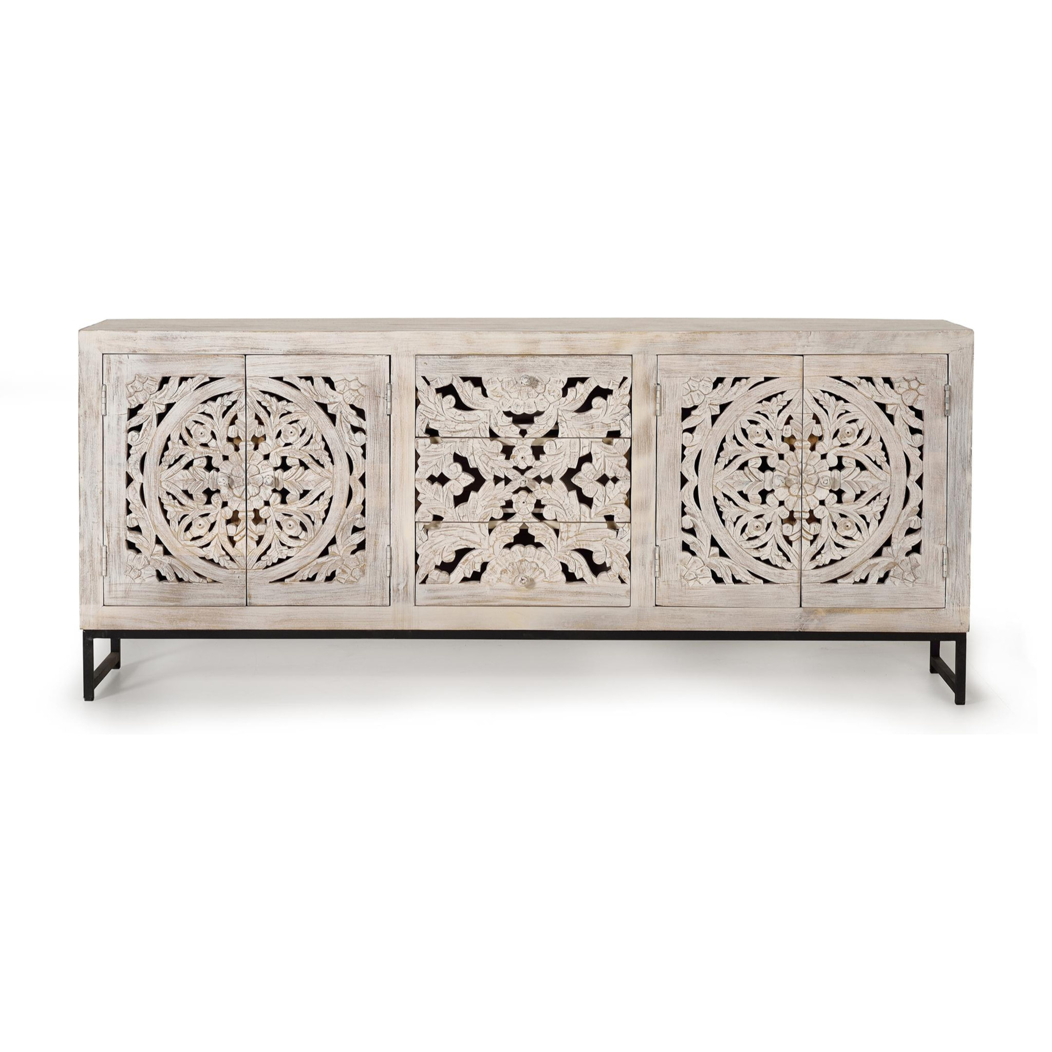 Aparador de Madera de Mango Estilo Étnico Boho Tallado