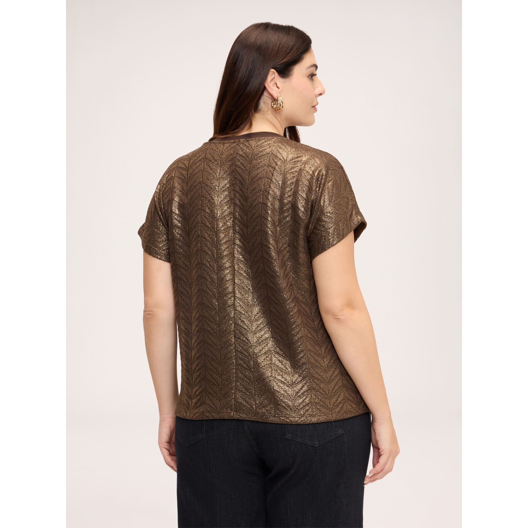 Fiorella Rubino - T-shirt in jersey laminato scollo a V - Marrone