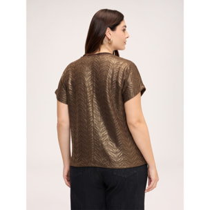 Fiorella Rubino - T-shirt in jersey laminato scollo a V - Marrone
