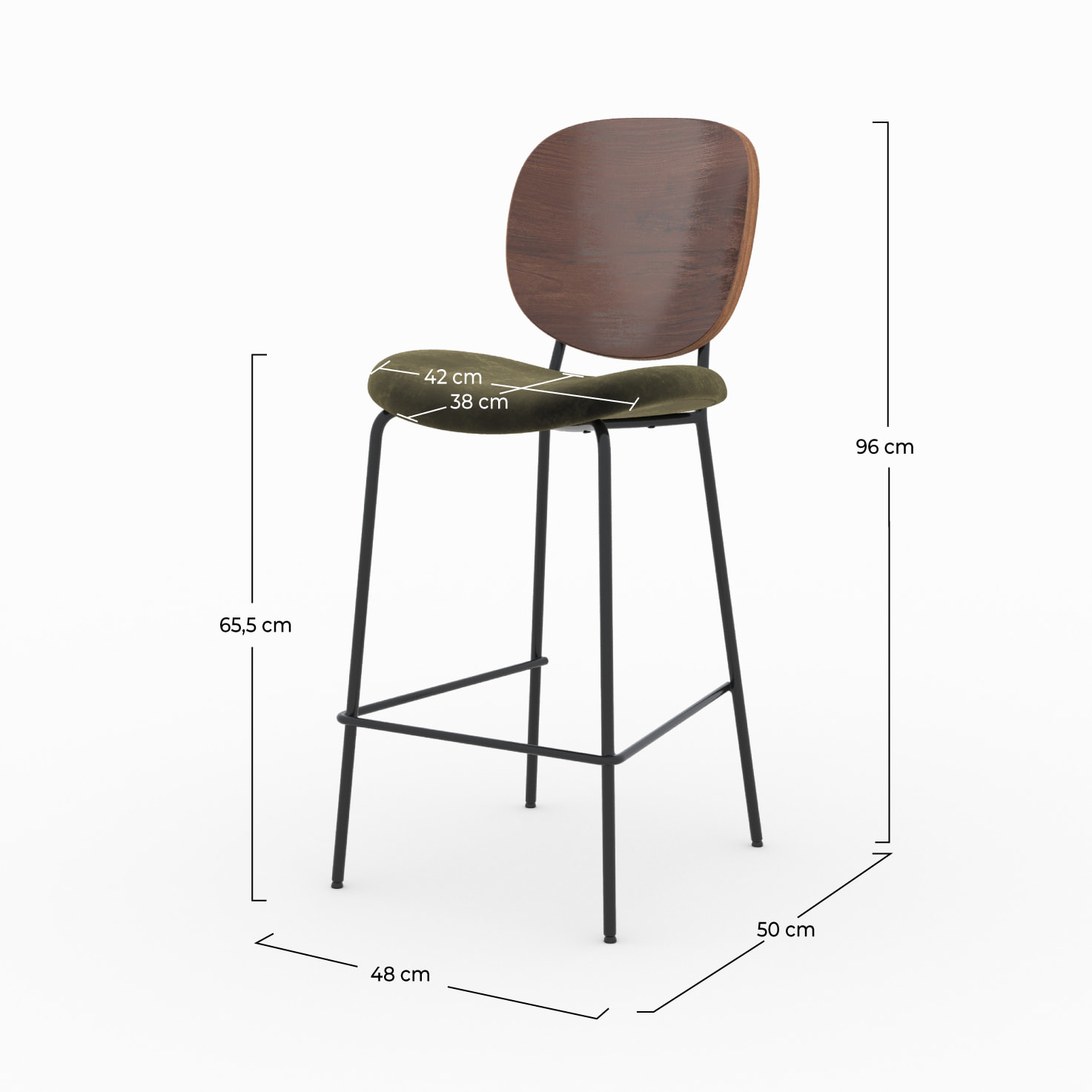 Lot de 2 chaises pour îlot central 65,5 cm en velours vert kaki - Simone