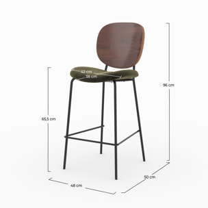 Lot de 2 chaises pour îlot central 65,5 cm en velours vert kaki - Simone