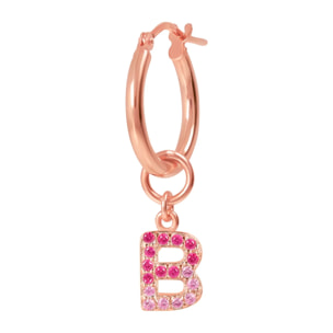 Orecchino a Cerchio con Ciondolo Lettera B in Pavé di Cubic Zirconia Bianche