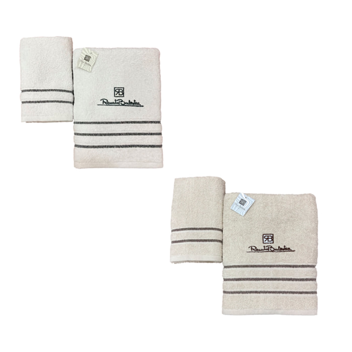 Renato Balestra 2 Set di 2 Asciugamani da bagno (1 viso e 1 bidet) Ass (Bianco-Panna)