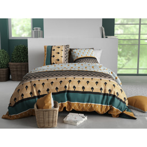 Parure housse de couette imprimée 220x240cm + 2 Taies 100% coton 57fils PALUM