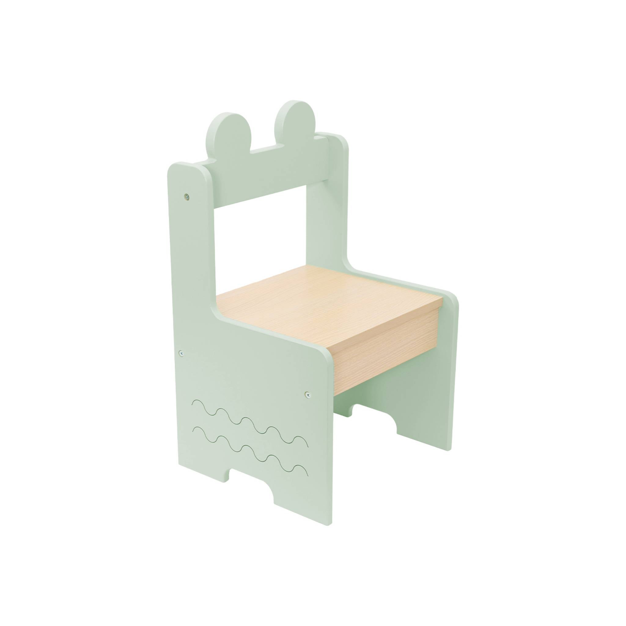 Table enfant + 2 chaises. avec étagères. vert