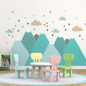 Stickers muraux enfants - Décoration chambre bébé - Autocollant Sticker mural géant enfant montagnes scandinaves JESSIKA