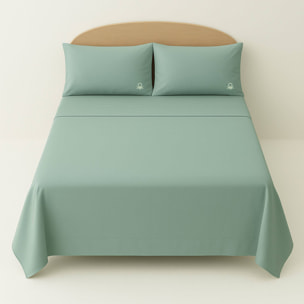 Set 4pzs sabana doble: sabana plana (180x290cm c/ dobladillo simple 5cm) + sabana bajera (120x200+25cm flap) + 2 funda de almohada (50x80cm) 100% alg