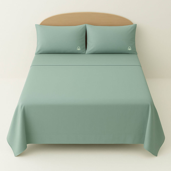 Set 4pzs sabana doble: sabana plana (180x290cm c/ dobladillo simple 5cm) + sabana bajera (120x200+25cm flap) + 2 funda de almohada (50x80cm) 100% alg