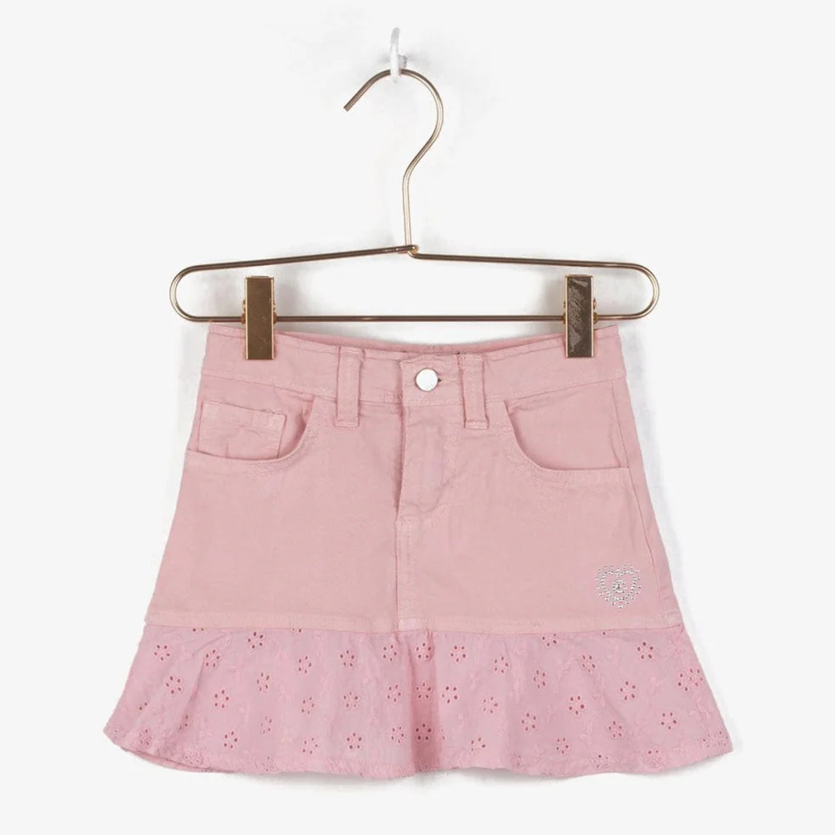 Falda acampanada con volantes rosa para niña