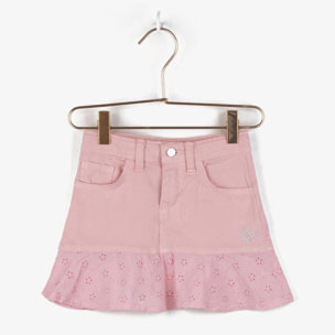 Falda acampanada con volantes rosa para niña