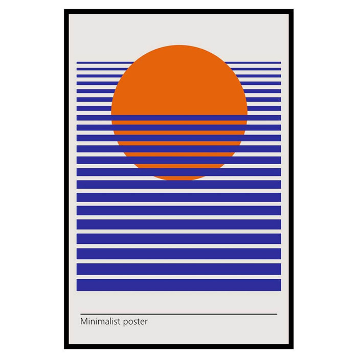 Affiche encadrée soleil minimaliste rayures Affiche + cadre en métal - Noir