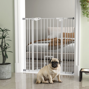 Barrera de Seguridad para Perros con 1 Puerta Pequeña Barrera para Mascotas Extensible con Cierre Automático y Sistema de Doble Bloqueo para Puerta Pasillo Escalera 74-101x104,1 cm Blanco