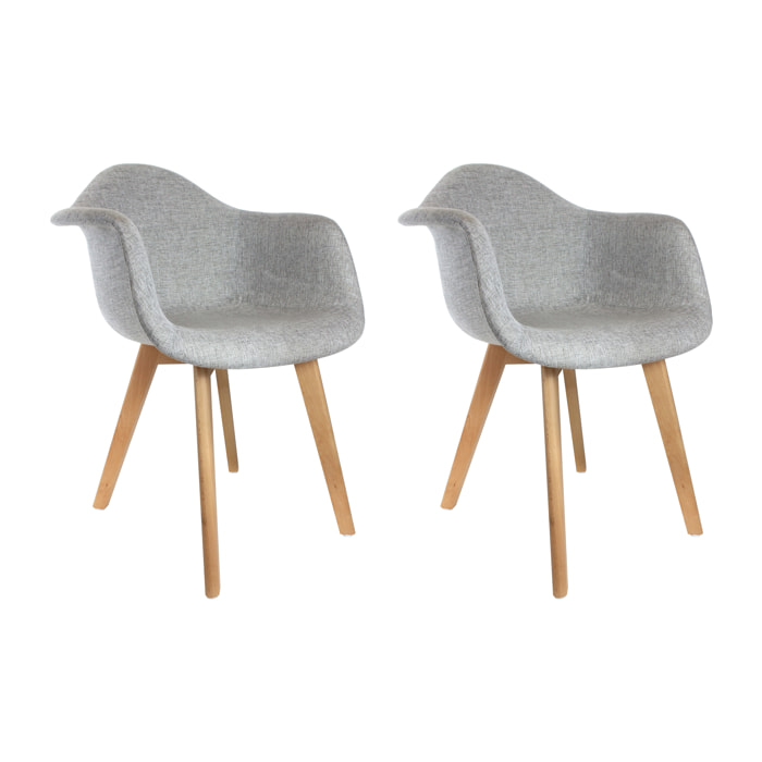Fauteuil Scandinave Tissu Gris - Lot De 2