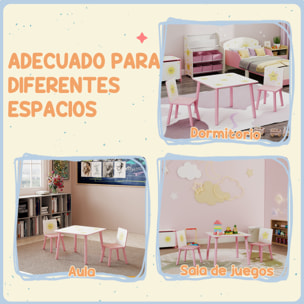 Mesa y Sillas Infantiles de 3 Piezas, Mesa Infantil con 2 Sillas de Madera de Pino, Juego de Muebles con Dibujos de Estrella para niños de +3 Años, para Dormitorio, Sala de Juegos, Rosa