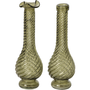 J-Line 2 vases côtelés - verre - vert kaki
