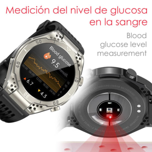 DAM Smartwatch JA01. Monitor de ácido úrico y lípidos, control de glucosa en sangre, electrocardiograma ECG, composición corporal. 5,5x1,1x5 Cm. Color: Negro