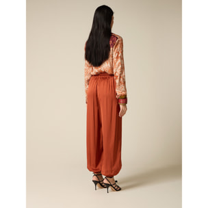 Oltre - Pantalones de raso con elástico en el bajo de las piernas - Naranja sol