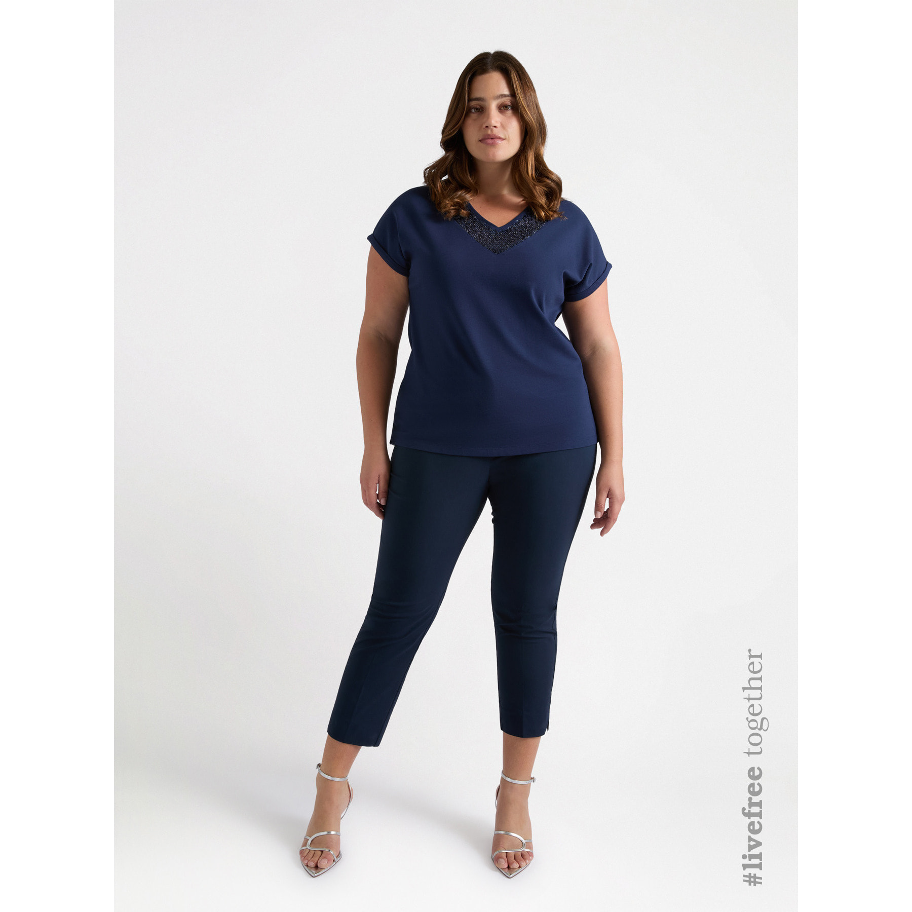 Fiorella Rubino - Camiseta con escote bordado - Azul