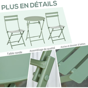 Salon de jardin bistro pliable - table ronde Ø 60 cm avec 2 chaises pliantes - métal thermolaqué vert d'eau