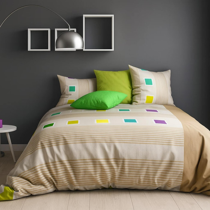 Parure Housse De Couette 100% coton 3pcs Squares Lin