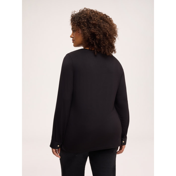 Fiorella Rubino - T-shirt bimaterica in raso e jersey - Nero