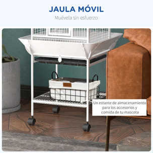 Jaula para Pájaros Jaula para Loros con Ruedas Perchas Comederos Estante Puente Arqueado y Bandejas Extraíbles Pajarera para Cacatúas Cotorras 62,5x62,5x156 cm Blanco