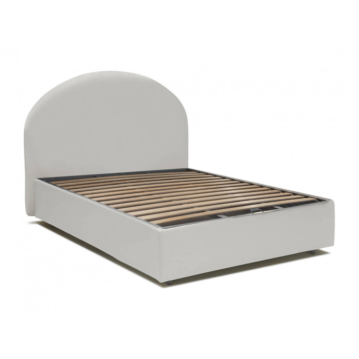 Letto piazza e mezza Aquanette, Letto contenitore con rivestimento in ecopelle, 100% Made in Italy, Apertura frontale, adatto per materasso Cm 120x190, Bianco