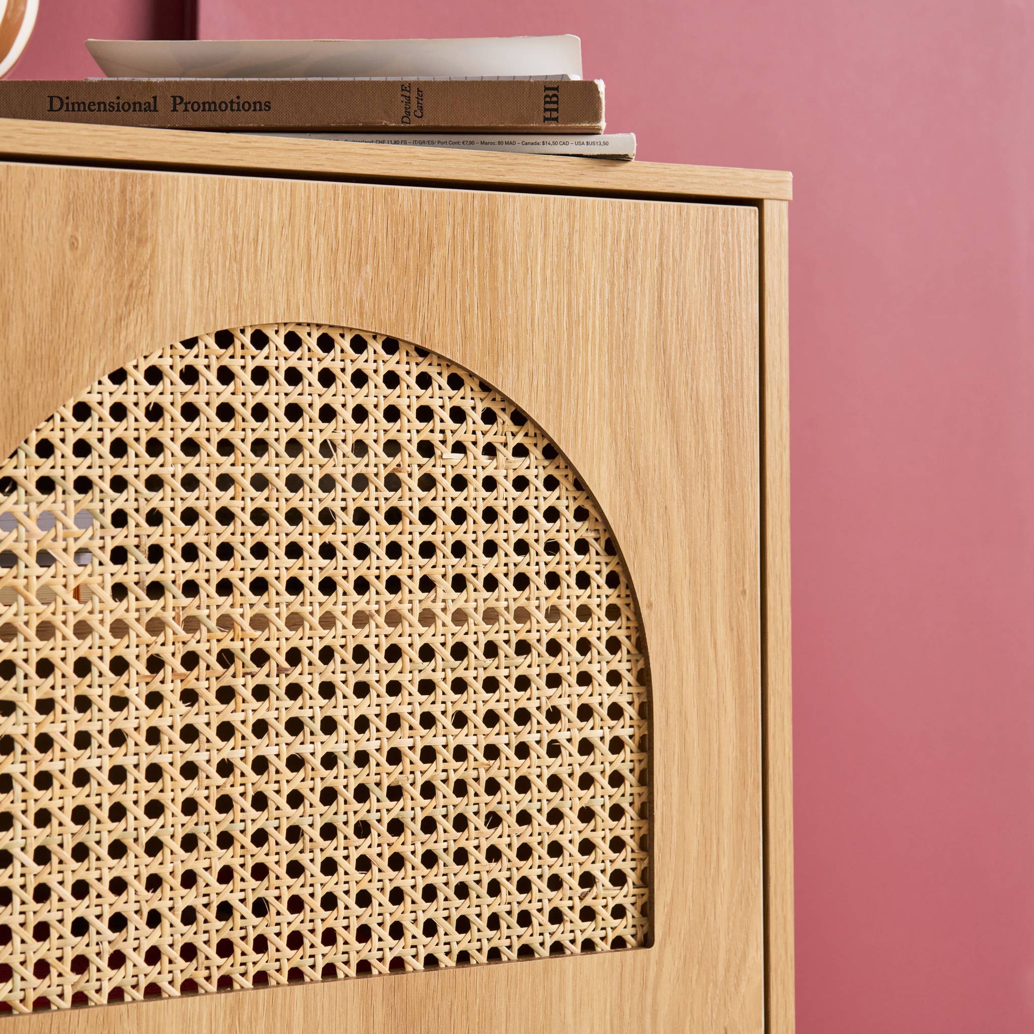 Lot de 2 tables de chevet bohème bois et cannage naturel 1 porte 45 x 40 x 60 cm - Judith