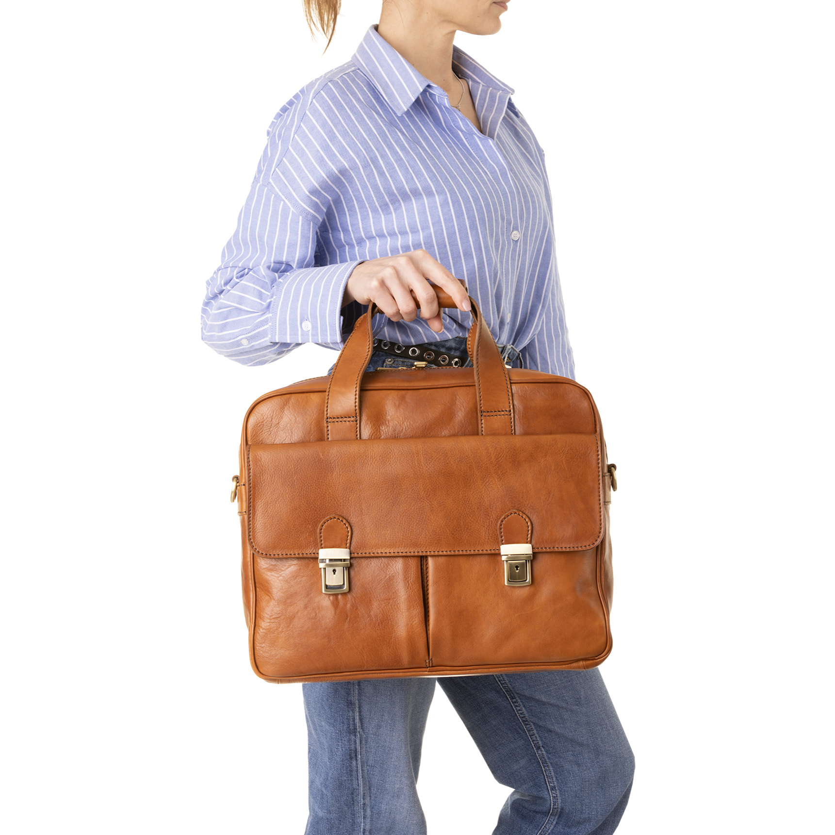 Borsa a mano  unisex In Vera pelle Made in Italy 38x36x10 cm