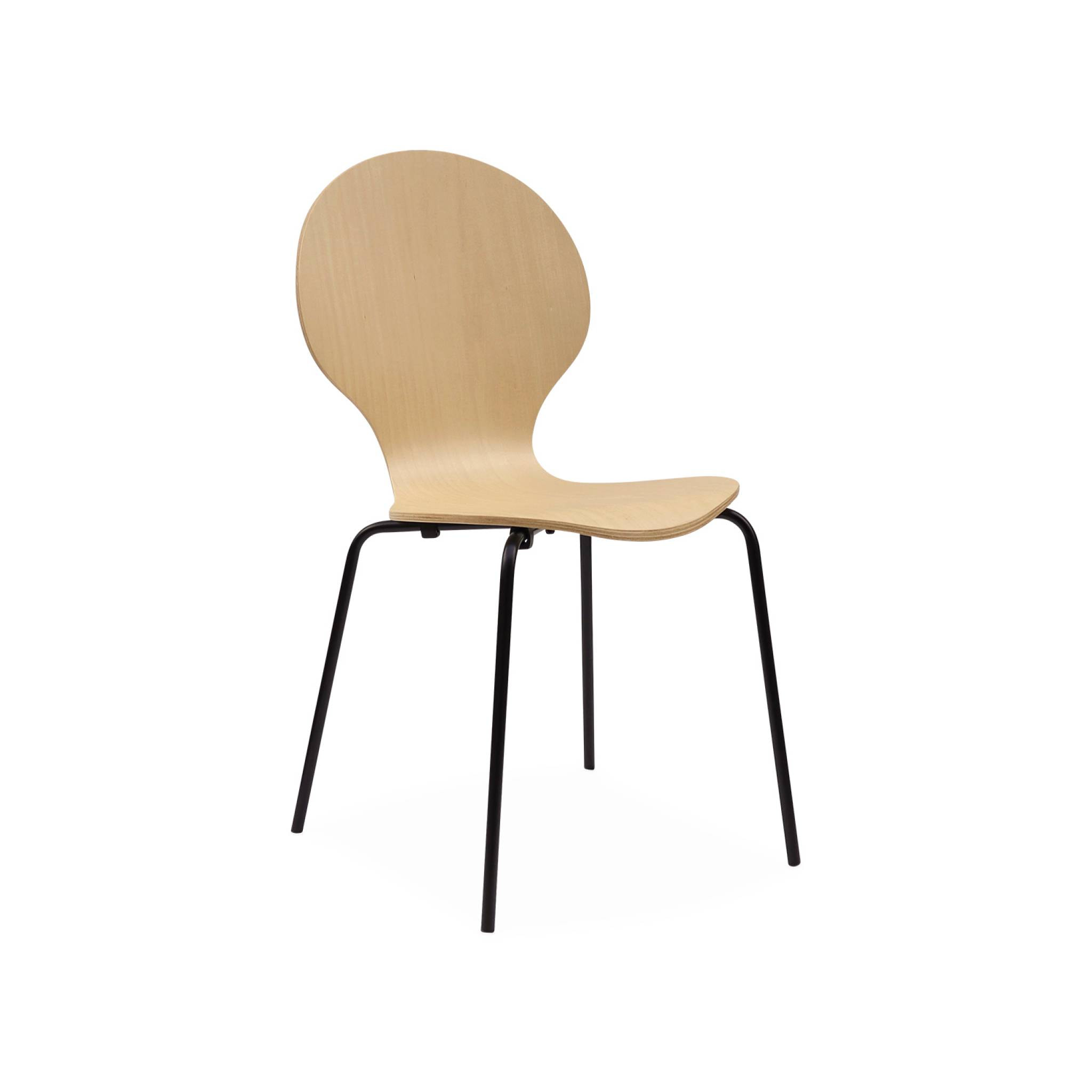 Lot de 4 chaises naturelles. rétro empilables. bois d'hévéa et contreplaqué. pieds en acier. Naomi. L 43 x P 48 x H 87cm