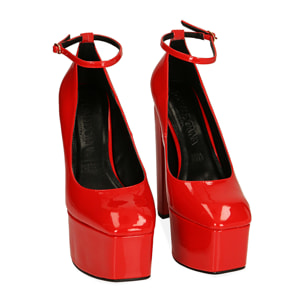 Décolleté platform rosse in vernice, tacco 15 cm