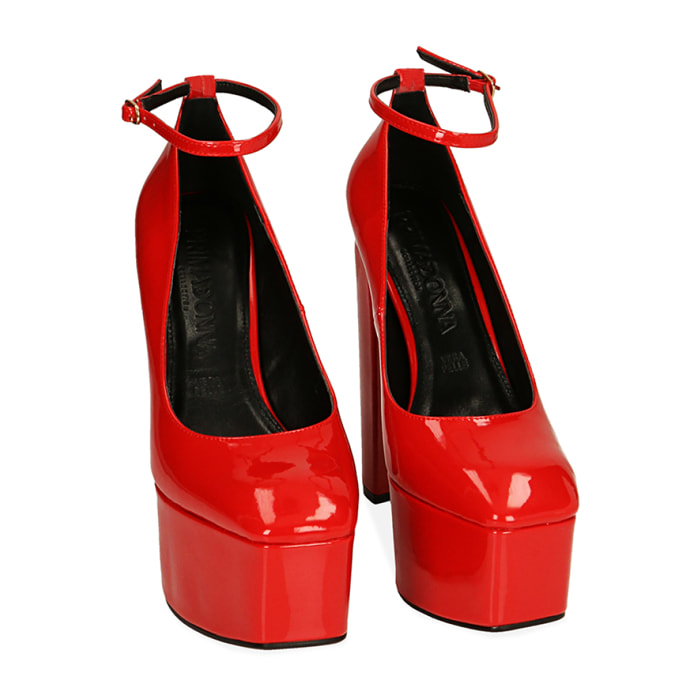 Décolleté platform rosse in vernice, tacco 15 cm