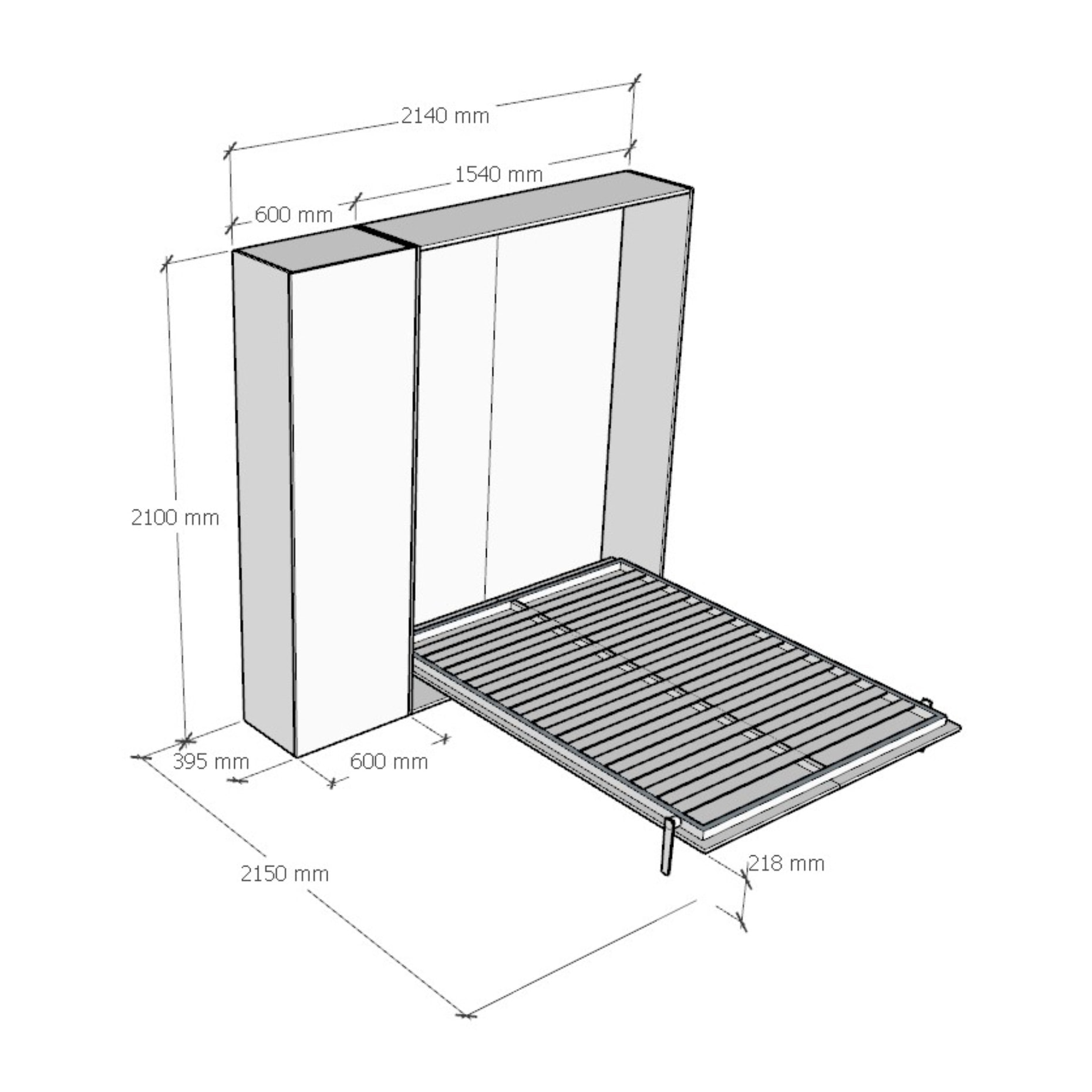 Cama abatible 140 vertical Kentaro con columna Fresno Blanco