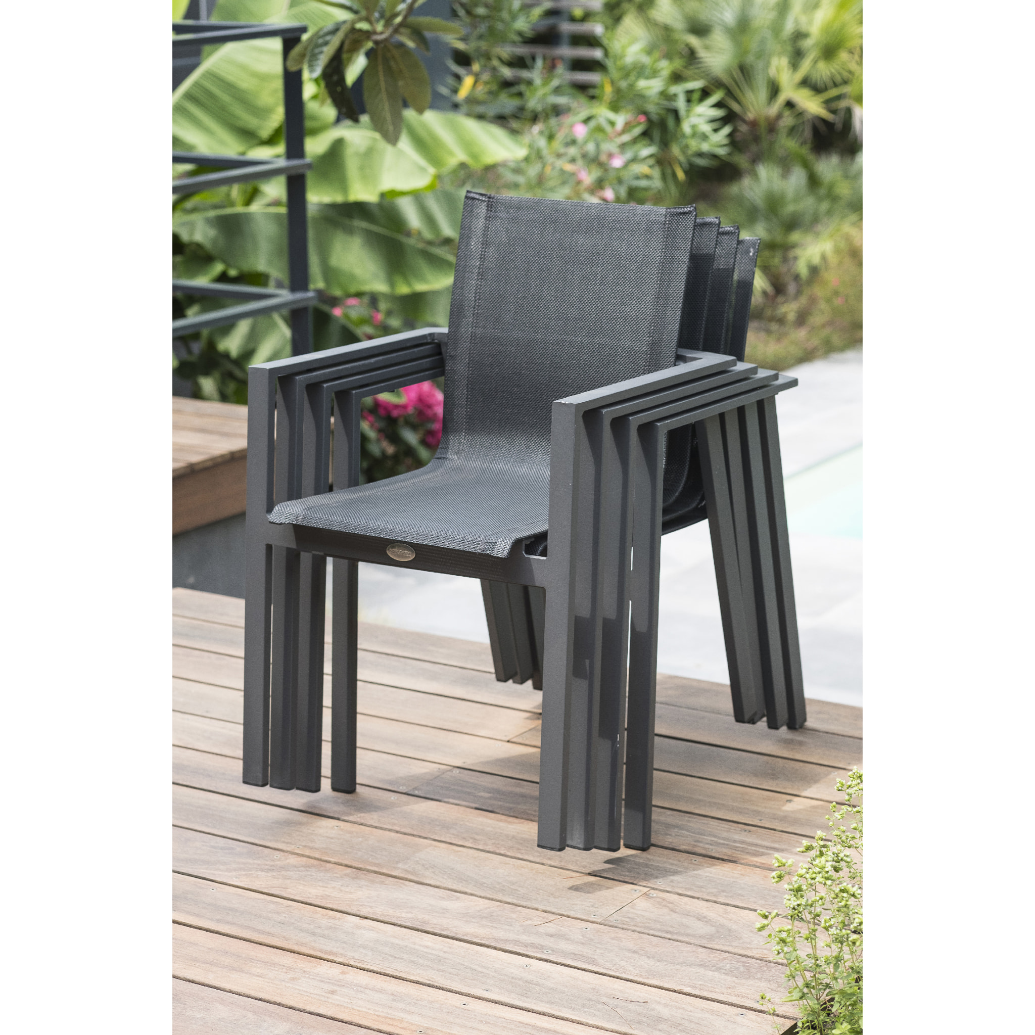 VENISE - Ensemble repas de jardin 10 places en aluminium gris anthracite