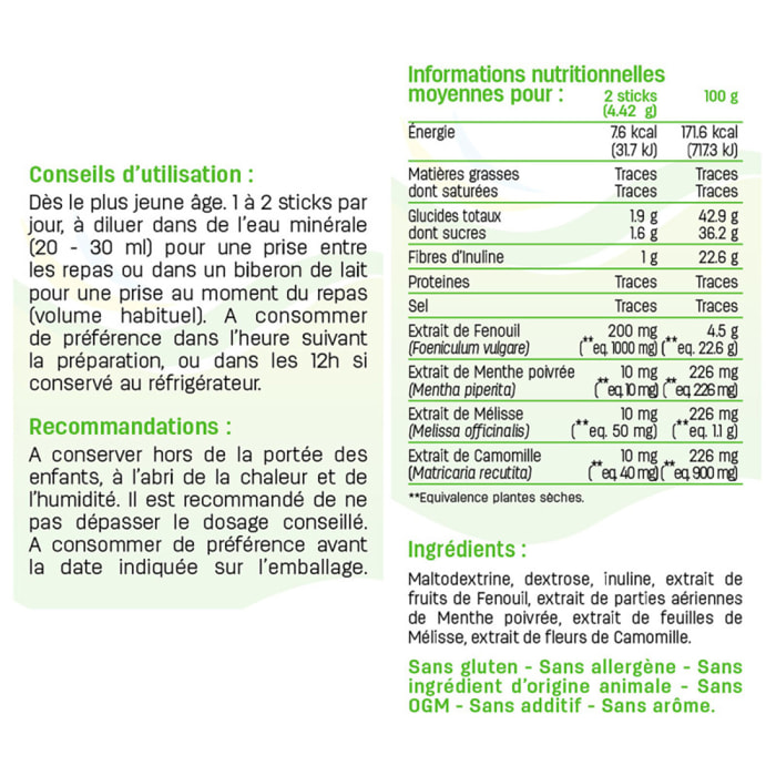 PEDIAKID - Bébé Gaz - Aux extraits de plantes & fibres - Aide à réduire les gaz et à améliorer le confort digestif - Dès la naissance - Format sticks de poudre à diluer facile à utiliser - Lot de 3