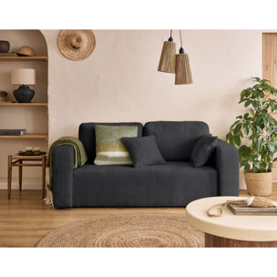 Miro - canapé droit 2 places - en velours texturé - Gris Anthracite