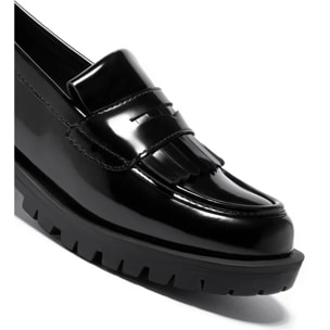 Girl's Black Straps Loafers B&W