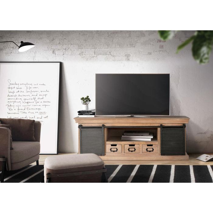 Mueble TV de Madera de Mango 150 Cm Estilo Industrial Moderno