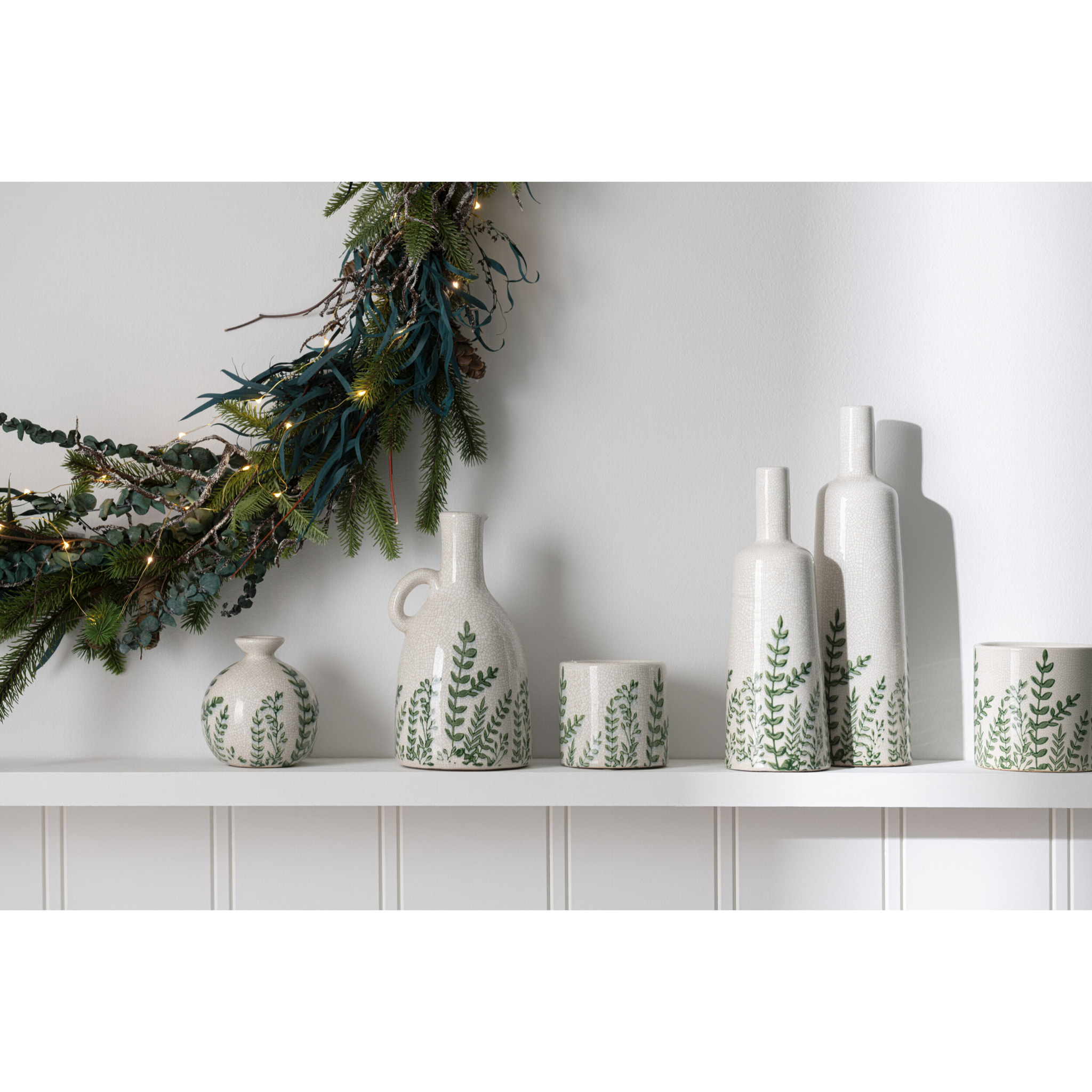 J-Line vase Ferny Rond - céramique- vert/blanc - large -  Ø 15 cm