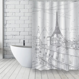 MSV Rideau de douche Français Polyester 180x200cm ESQUISSE Motif Argenté