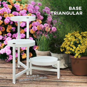 Estantería para Plantas Plegable de 3 Niveles Soporte para Plantas de Metal con 3 Estantes Redondos Soporte para Macetas para Interior y Exterior 40x40x42 cm Blanco