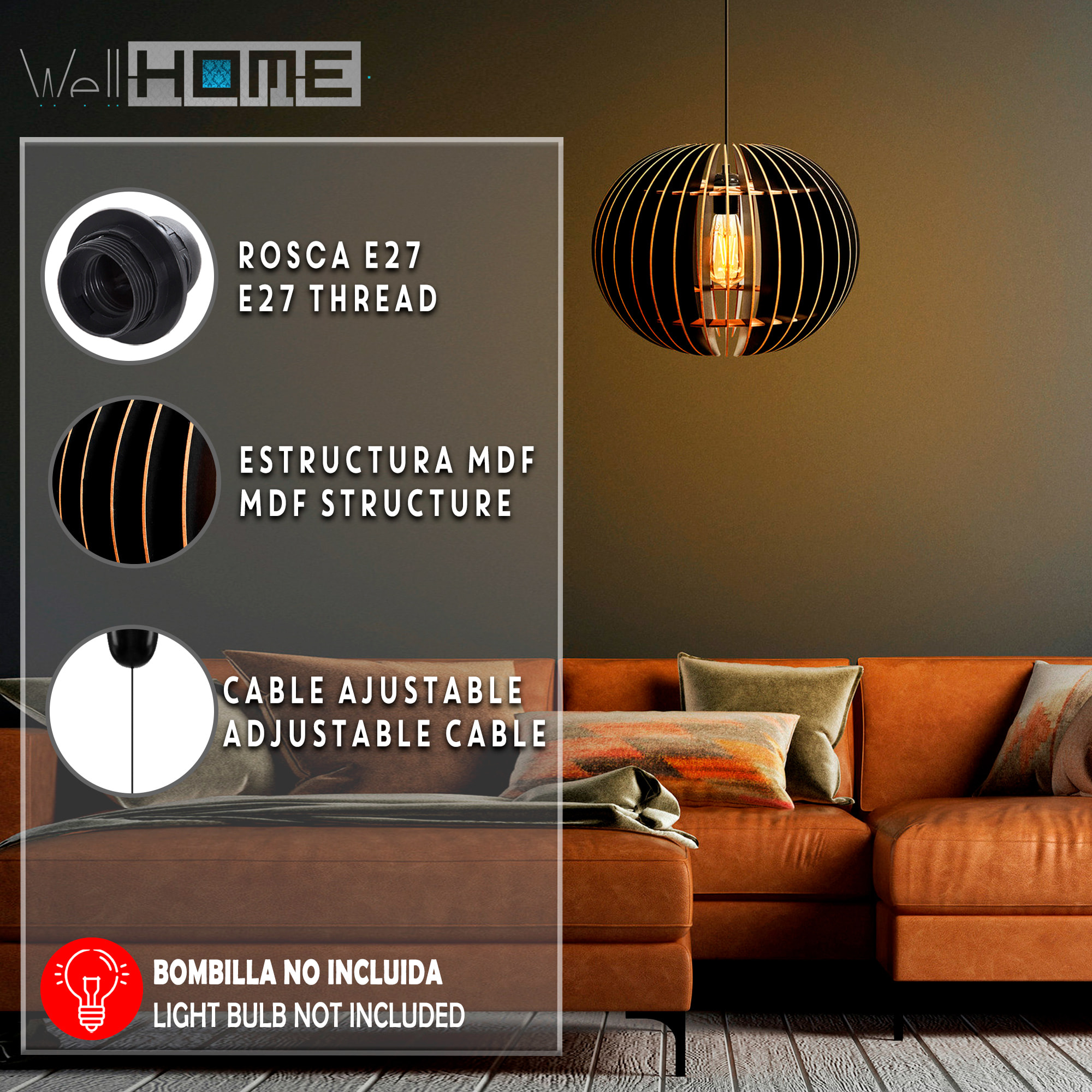 Lámpara de techo 70 cm. negro, tipo E 27 Max 45 - 60 W