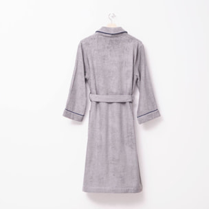 Albornoz s-m 100%algodón 360gsm gris con ribetes azules scalpers home