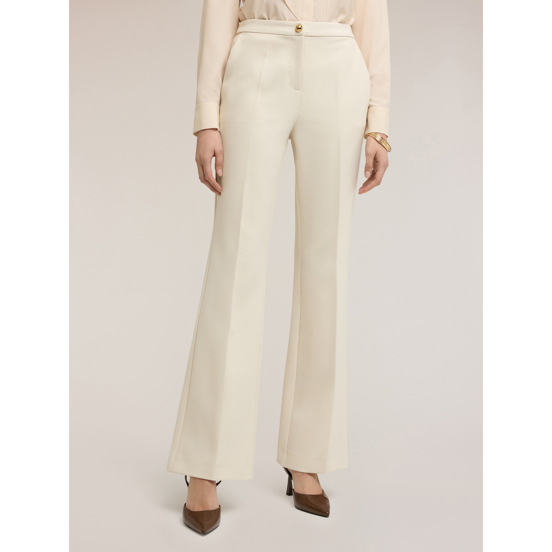 Motivi - Pantaloni flare in tessuto armaturato - Bianco