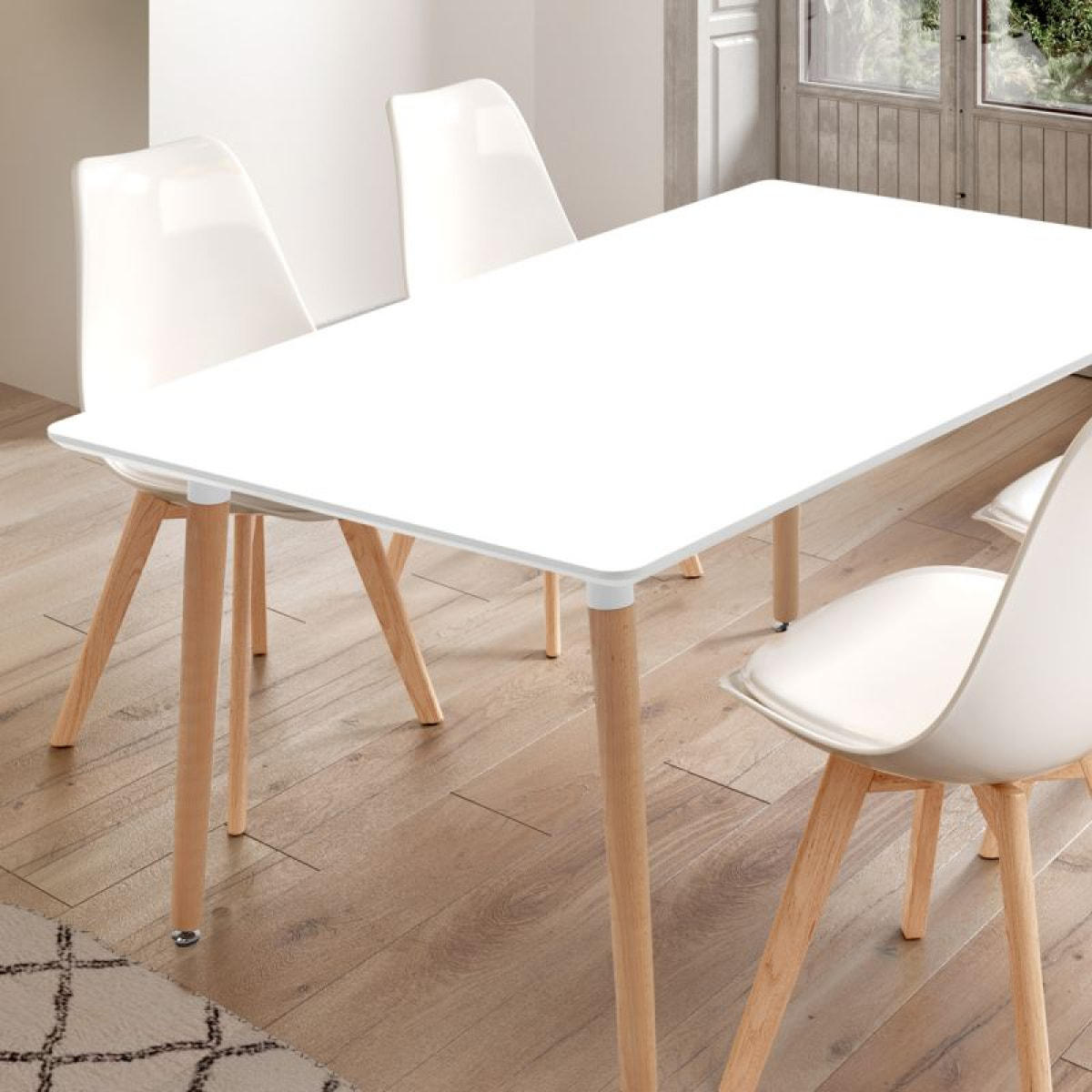 Mesa de comedor extensible Nordika Blanco - Madera de haya